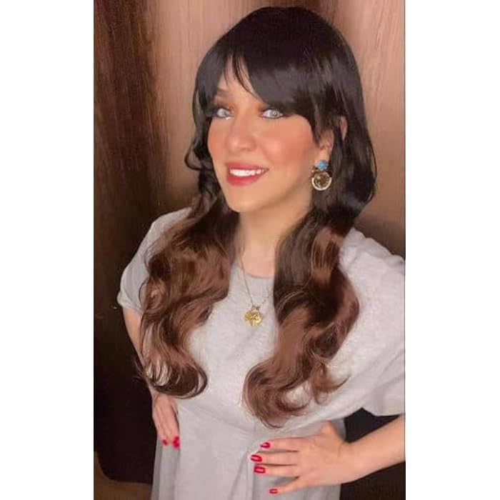 DILLARDS Long Wavy Wig With Bangs, Black To Brown Ombre, Heat-Safe Synthetic Hair - Image 2